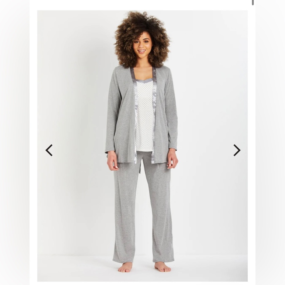 Motherhood Maternity Sleep Nursing Tank, Robe & pants Set In Grey Dot 2X NWT